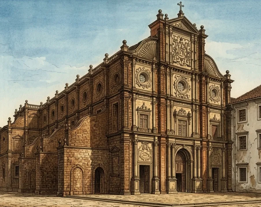 Basilica of Bom Jesus in Old Goa showing its historic laterite facade
